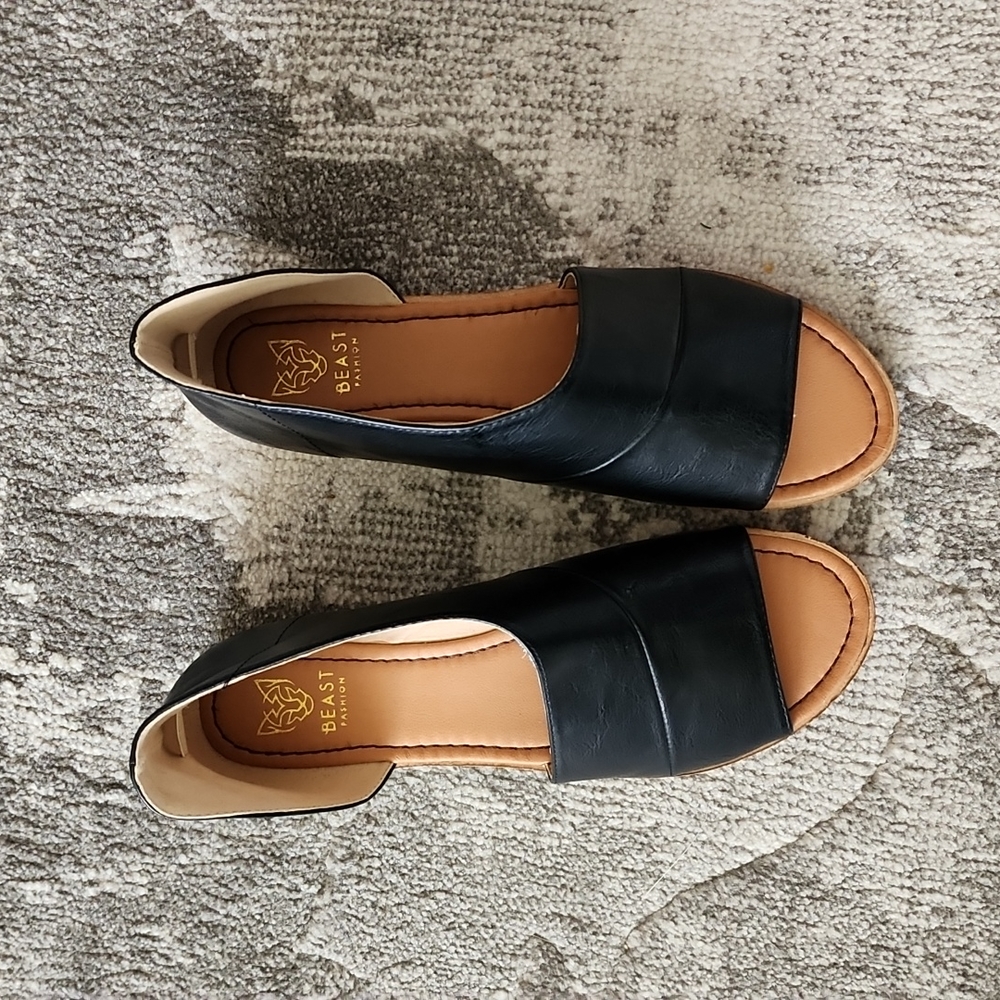Beast Lotus Open Toe Black Cut Out Flats